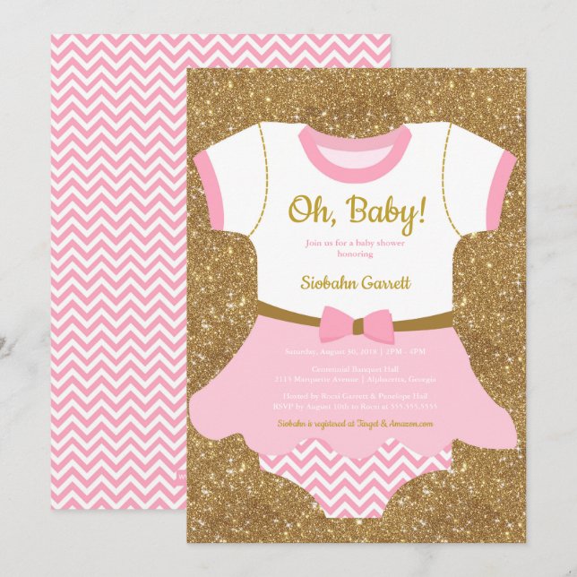 Baby girl Shower invitation, pyjamas, romper Invitation (Front/Back)