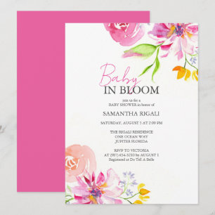 Baby Girl Shower Invitations Watercolor Floral