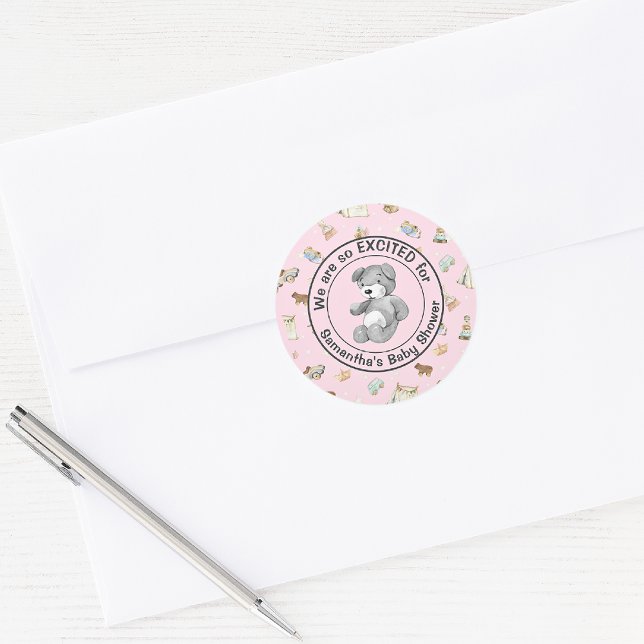 Baby Girl Shower Invite Envelope (20) Classic Round Sticker (Creator Uploaded)