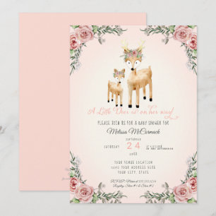 Baby Girl Shower Little Deer Antler Roses Floral Invitation
