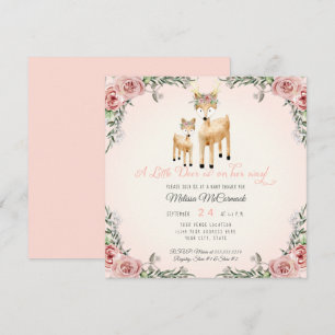 Baby Girl Shower Little Deer Antler Roses Square Invitation
