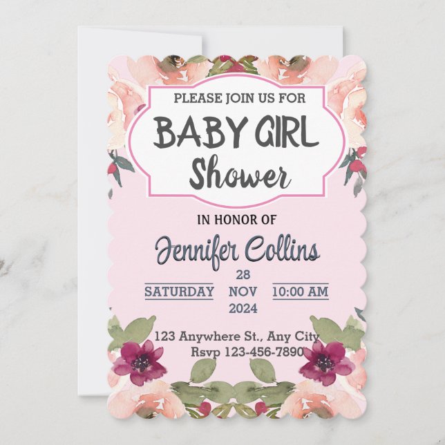 Baby Girl Shower Little Wildflower  Invitation (Front)