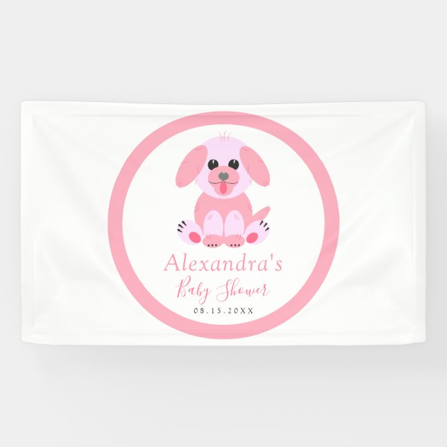 Baby Girl Shower Personalised Puppy Pink Welcome Banner (Horizontal)