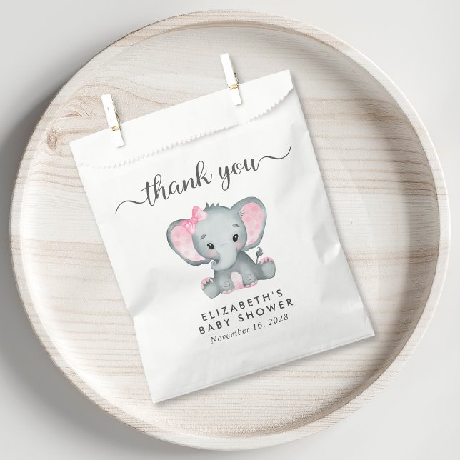 Baby Girl Shower Pink Elephant Thank You Favour Bag (Creator Uploaded)