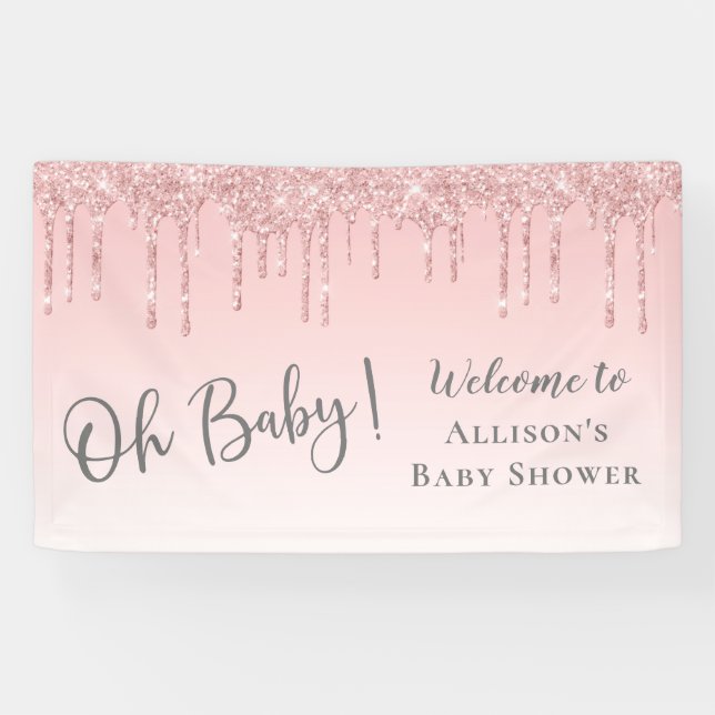 Baby Girl Shower Pink Glitter Welcome Banner (Horizontal)