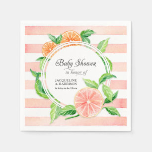 Baby Girl Shower Pink Grapefruit Citrus Watercolor Napkin