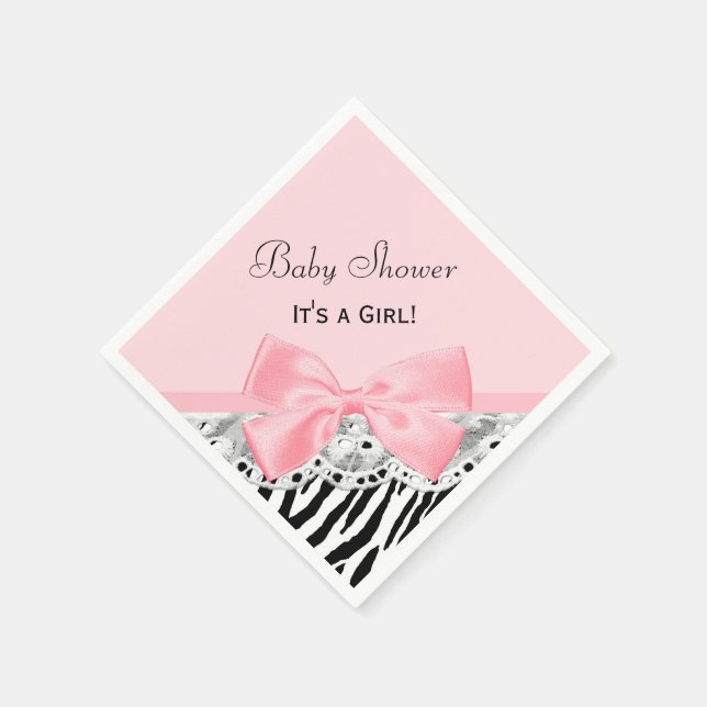 Baby Girl Shower Pink Ribbon and Lace Zebra Print Napkin (Corner)