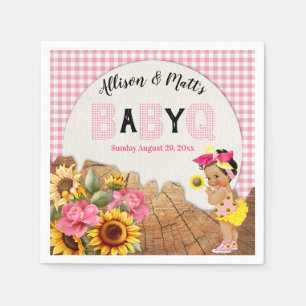 Baby Girl Shower Pink Sunflowers Baby Q Barbeque Napkin