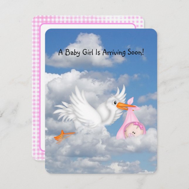 Baby Girl Shower Stork Delivery Invitation (Front/Back)