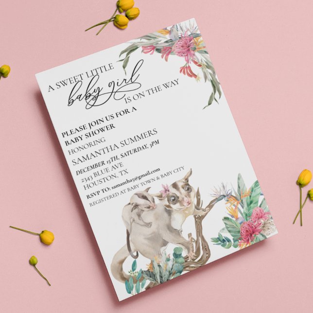 Baby Girl Shower Sugar Glider Australia Wild One Invitation (Creator Uploaded)