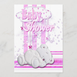 Baby girl shower teddy bear pink invitation