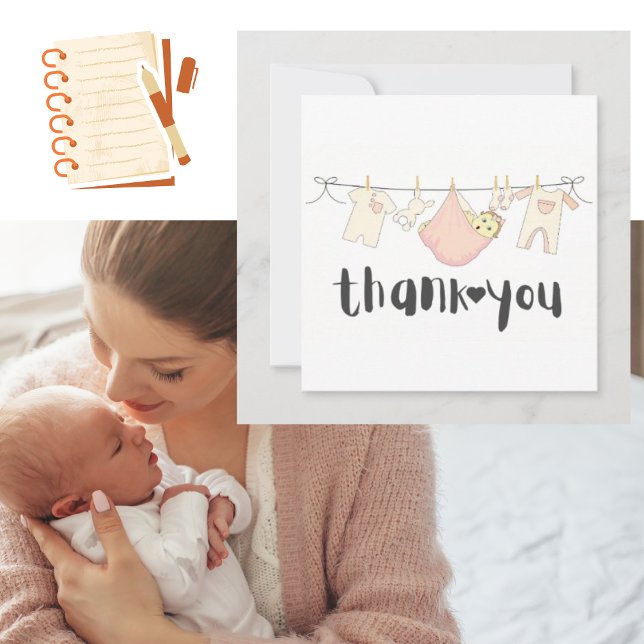 Baby Girl Shower Thank You Heart Card (Creator Uploaded)