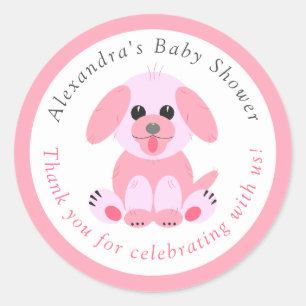 Baby Girl Shower Thank You Personalised Puppy Pink Classic Round Sticker