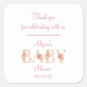 Baby Girl Shower Thank You Square Sticker
