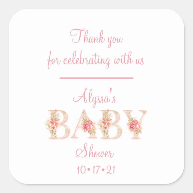 Baby Girl Shower Thank You Square Sticker (Front)