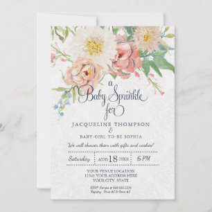 Baby Girl Shower Watercolor Blush n White Floral Invitation