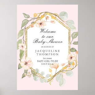 Baby Girl Shower Welcome Pastel Fall Floral Poster