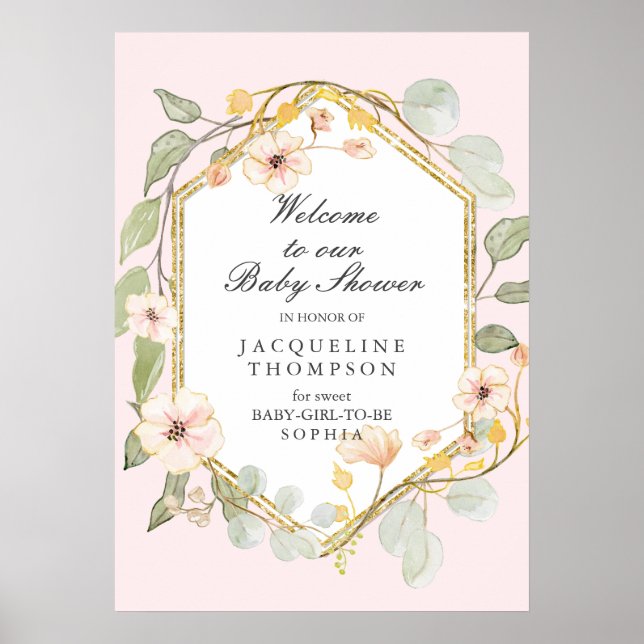 Baby Girl Shower Welcome Pastel Fall Floral Poster (Front)