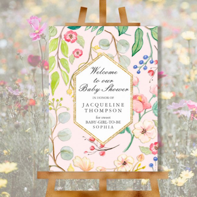 Baby Girl Shower Welcome Pastel Floral Hexagon Poster (Creator Uploaded)