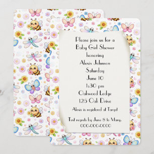 Baby Girl Shower Whimsical Insects Invitation
