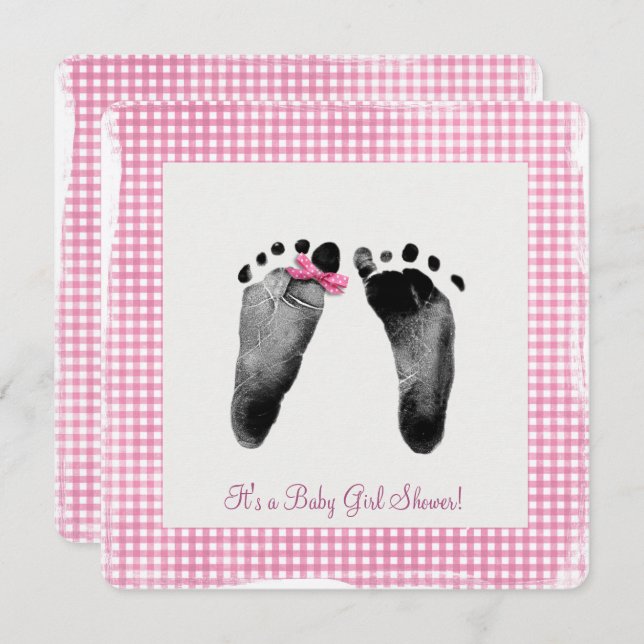 Baby Girl Shower with footprints Invitation (Front/Back)