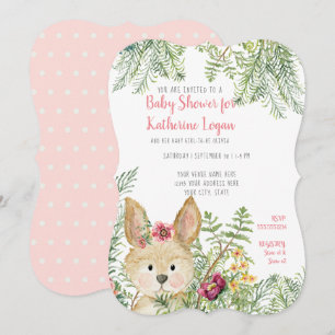 Baby Girl Shower Woodland Animal Rabbit Floral Art Invitation