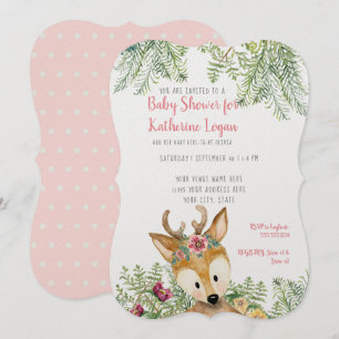Baby Girl Shower Woodland Animals Boho Deer Floral Invitation