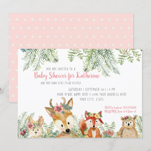 Baby Girl Shower Woodland Animals Boho Deer n Fox Invitation
