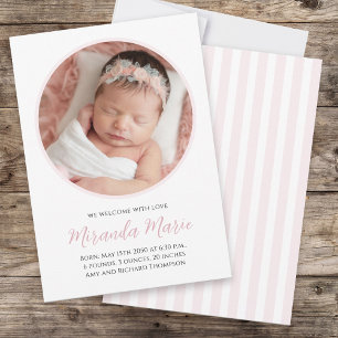 Baby Girl Simple Newborn Photo Script Floral Pink