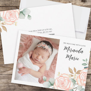 Baby Girl Simple Newborn Photo Script Pink Floral