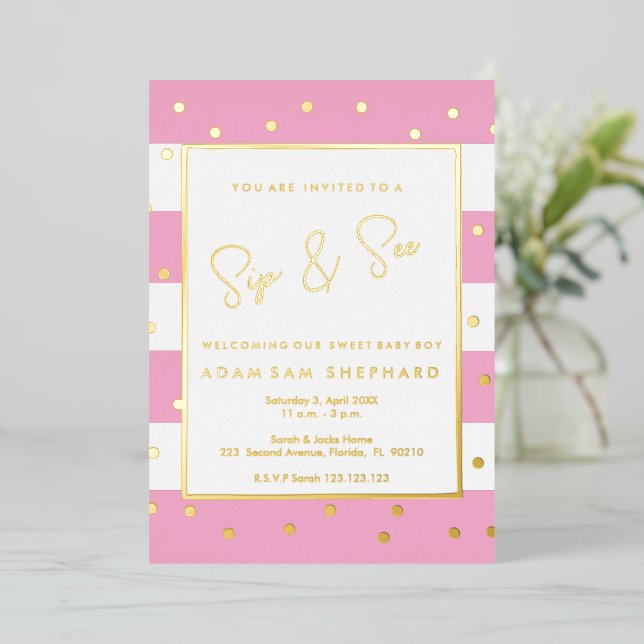 Baby girl Sip and See Invitation - Elegant shower (Standing Front)