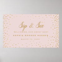 Baby Girl Sip N See Soft Pink & Gold Stars Welcome