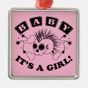 Baby Girl Skull Metal Ornament