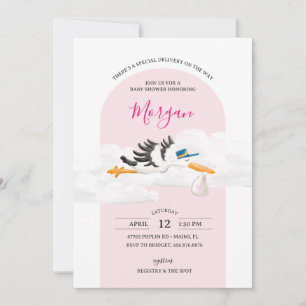 Baby Girl Special Delivery Stork Baby Shower Invitation