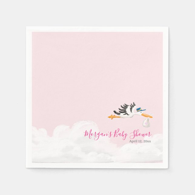 Baby Girl "Special Delivery" Stork Baby Shower Napkin (Front)
