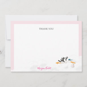 Baby Girl "Special Delivery" Stork Baby Shower Thank You Card