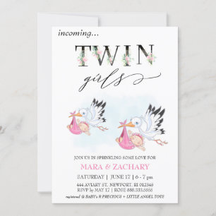 *~*  Baby Girl SPRINKLE Twins Stork Invitation