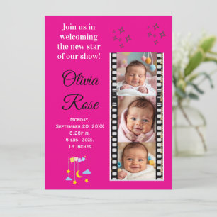 Baby Girl Star Birth Announcement Invitation