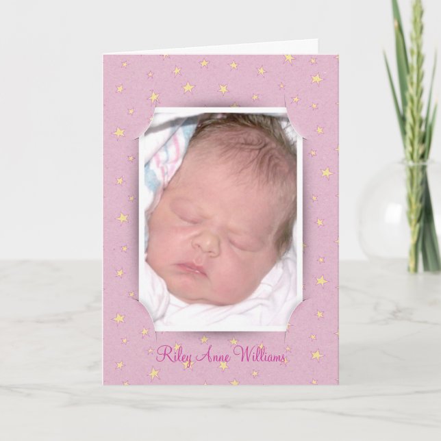 Baby Girl Star Photo Frame Announcement (Front)