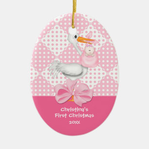 Baby Girl Stork Baby's First Christmas Ornament