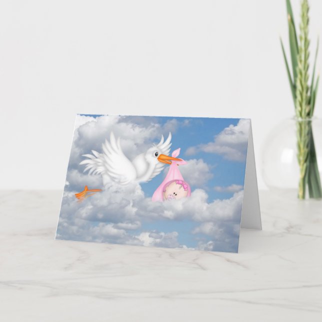Baby Girl Stork Delivery Card (Front)