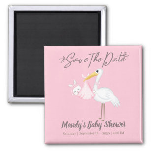 Baby Girl Stork Pink Shower Save the Date Magnet