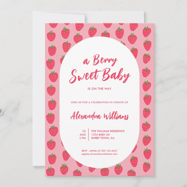 Baby Girl Strawberry Baby Shower Invitation (Front)