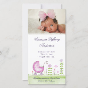 Baby Girl Stroller Birth Announcement Photo Cards