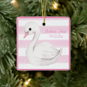 Baby Girl Swan Girly Pink Script Personalise Ceramic Ornament