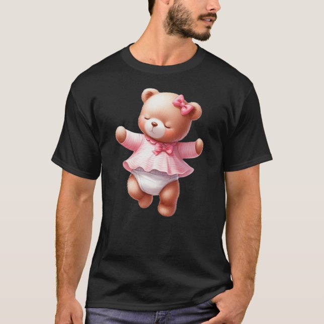 Baby Girl Teddy Bear Baby Shower Gender Reveal T-Shirt (Front)