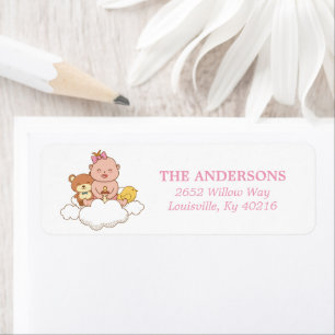 Baby Girl Teddy Bear Cloud Return Address Label