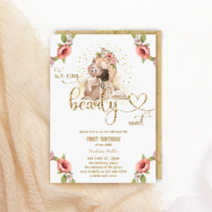 Baby Girl Teddy Bear First Birthday Party Invitation