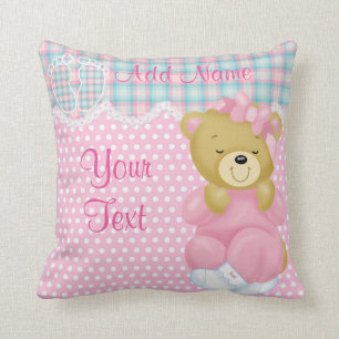 "Baby Girl Teddybear" Throw Pillow