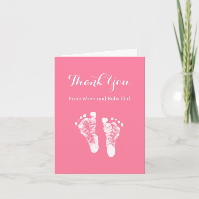 Baby Girl Thank You Cute Pink Newborn Footprints (Front)